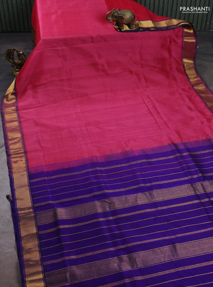 Silk cotton saree pink and violet with plain body and zari woven border