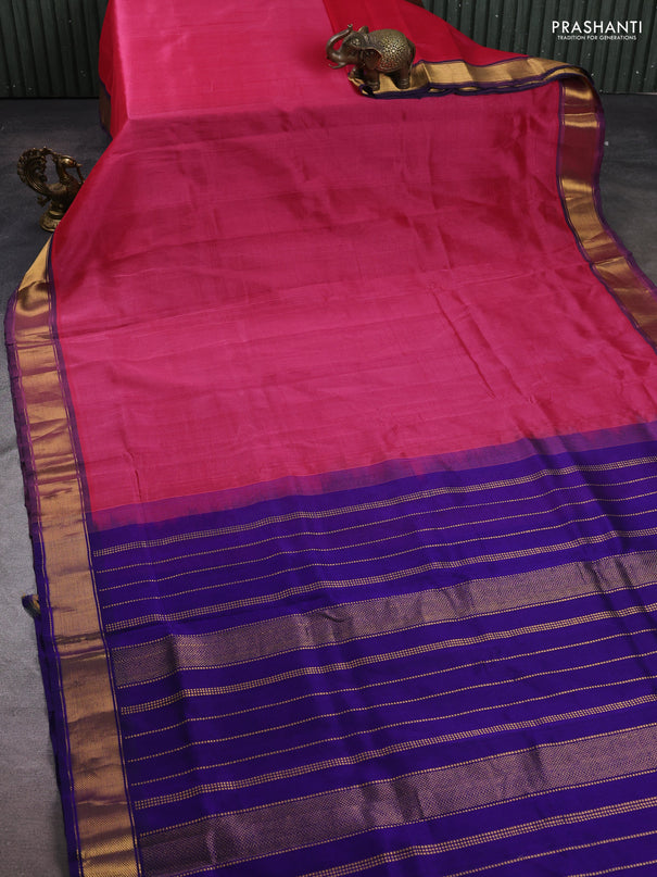 Silk cotton saree pink and violet with plain body and zari woven border