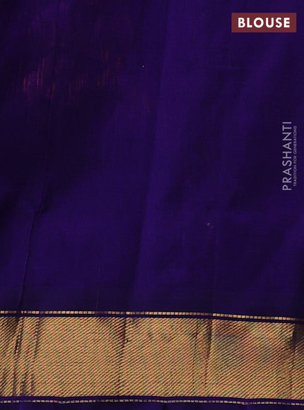 Silk cotton saree pink and violet with plain body and zari woven border