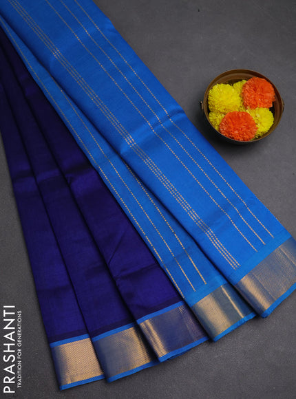 Silk cotton saree blue and cs blue with plain body and zari woven border