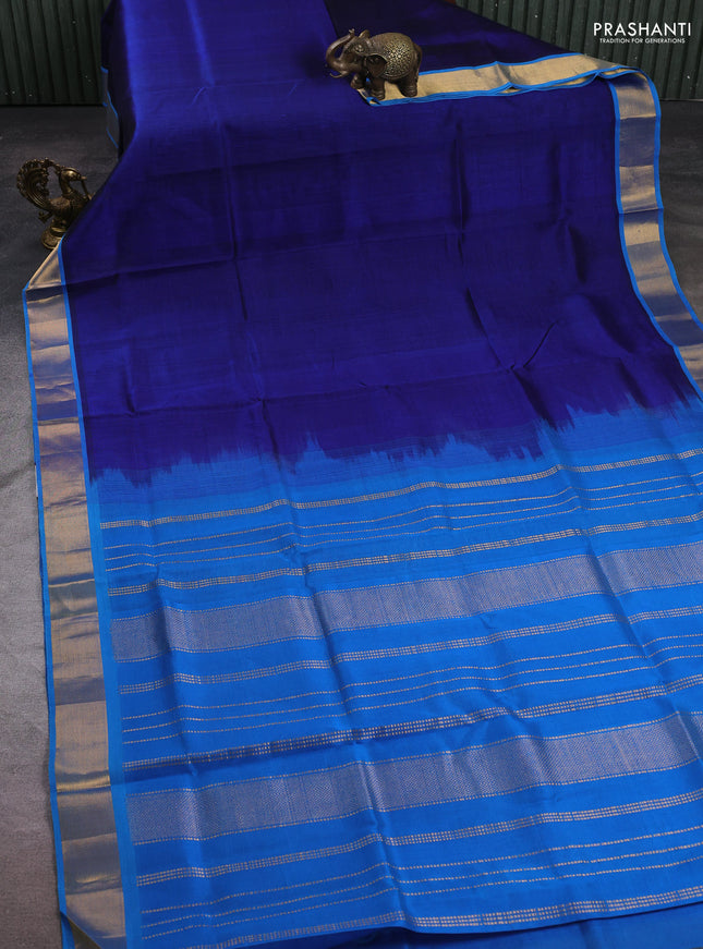 Silk cotton saree blue and cs blue with plain body and zari woven border