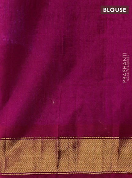 Silk cotton saree peacock blue and pink with plain body and zari woven border