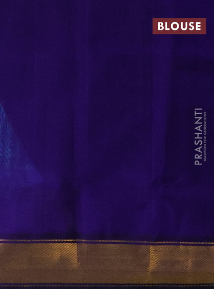 Silk cotton saree light blue and blue with plain body and zari woven border