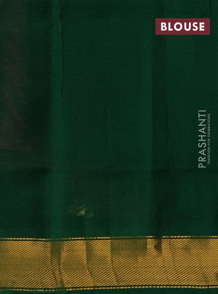Silk cotton saree magenta pink and green with plain body and zari woven border