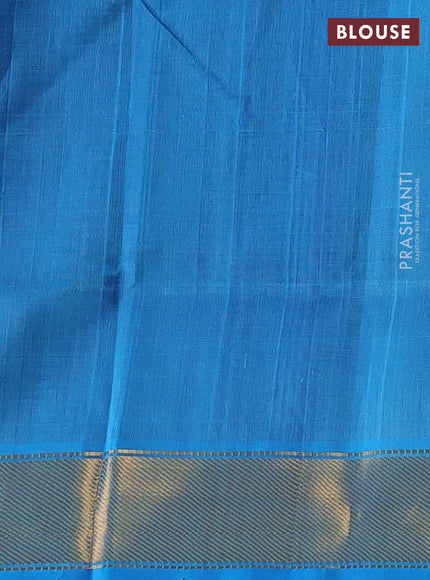 Silk cotton saree purple and cs blue with plain body and zari woven border