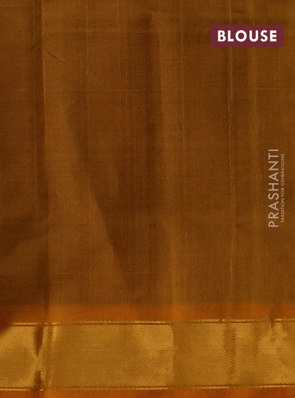 Silk cotton saree blue and mustard yellow with plain body and zari woven border