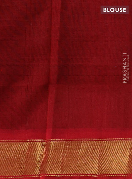 Silk cotton saree green and red with plain body and zari woven border