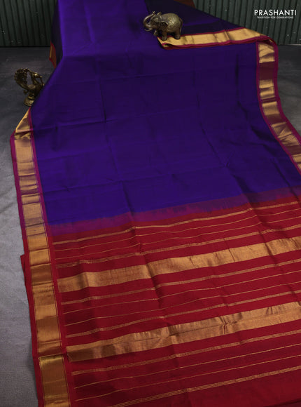 Silk cotton saree blue and red with plain body and zari woven border