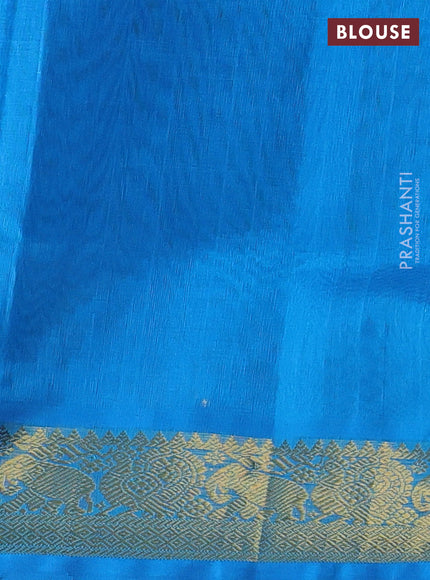 Silk cotton saree navy blue and cs blue with plain body and elephant & annam zari woven border
