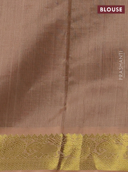 Silk cotton saree maroon and pastel peach shade with plain body and zari woven border
