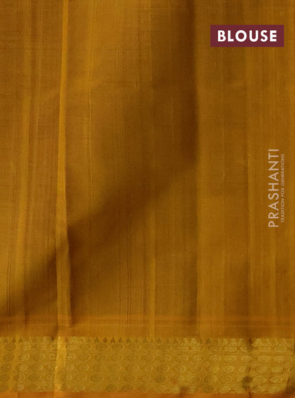 Silk cotton saree blue and mango yellow with plain body and zari woven border