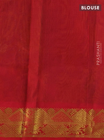 Silk cotton saree dual shade of bluish mustard and red with plain body and zari woven border
