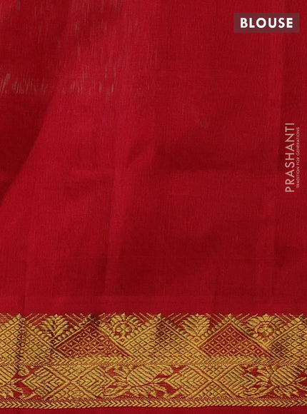 Silk cotton saree dual shade of teal green and red with plain body and zari woven border