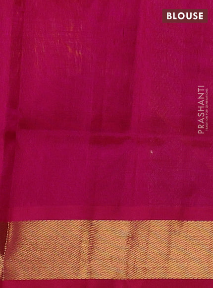 Silk cotton saree mustard yellow and pink with plain body and zari woven border