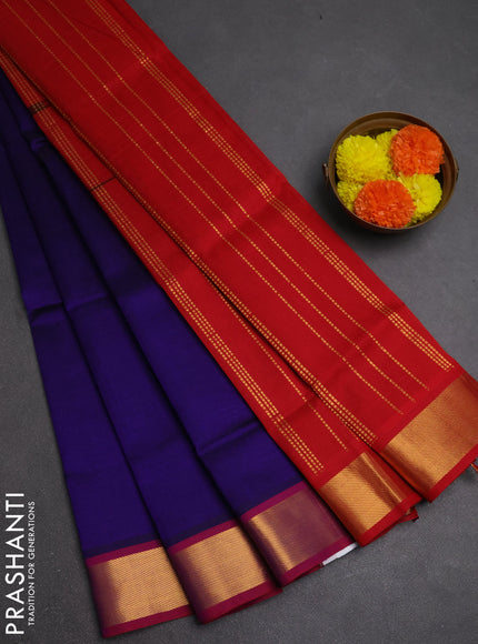 Silk cotton saree blue and red with plain body and zari woven border