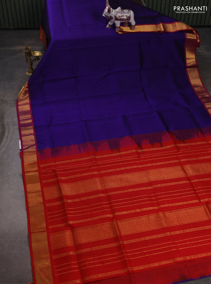 Silk cotton saree blue and red with plain body and zari woven border