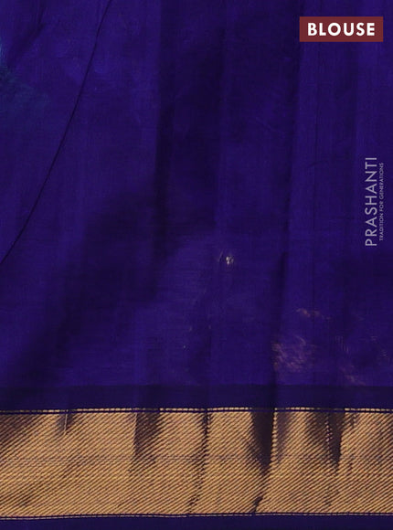 Silk cotton saree teal blue and blue with plain body and zari woven border