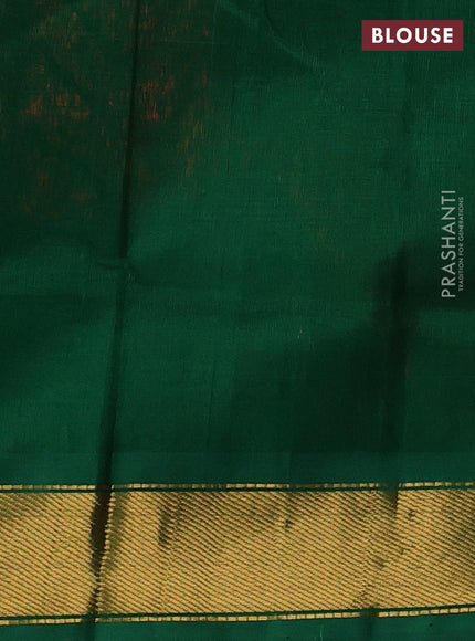 Silk cotton saree peach orange and green with plain body and zari woven border