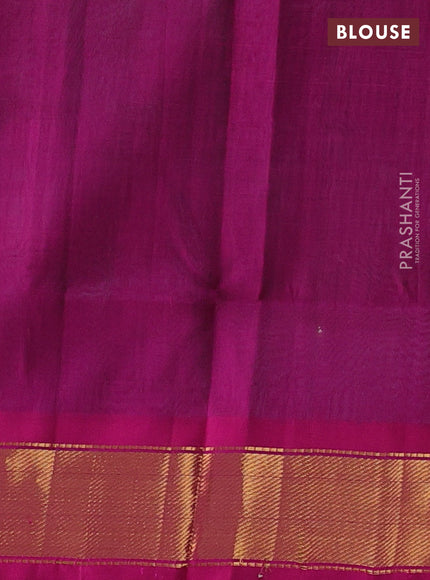 Silk cotton saree green and magenta pink with plain body and zari woven border