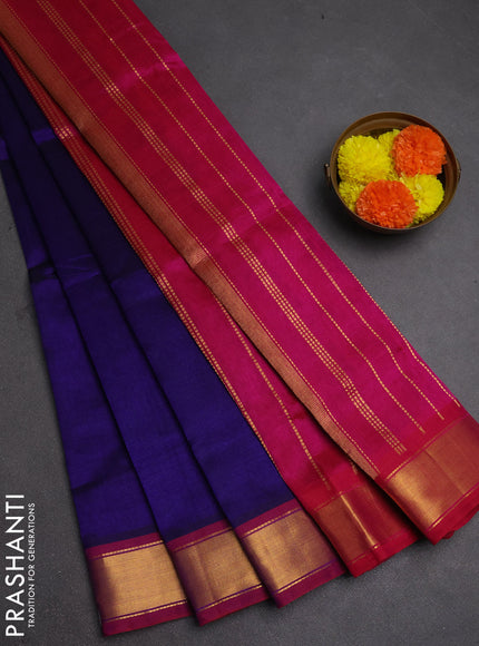 Silk cotton saree dark blue and pink with plain body and zari woven border