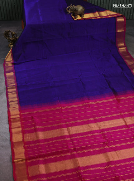 Silk cotton saree dark blue and pink with plain body and zari woven border