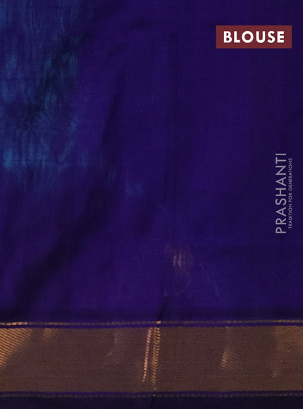 Silk cotton saree teal blue and blue with plain body and zari woven border