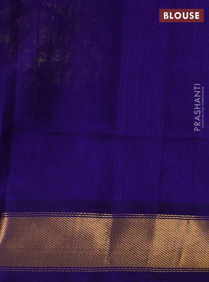 Silk cotton saree mustard yellow and blue with plain body and zari woven border