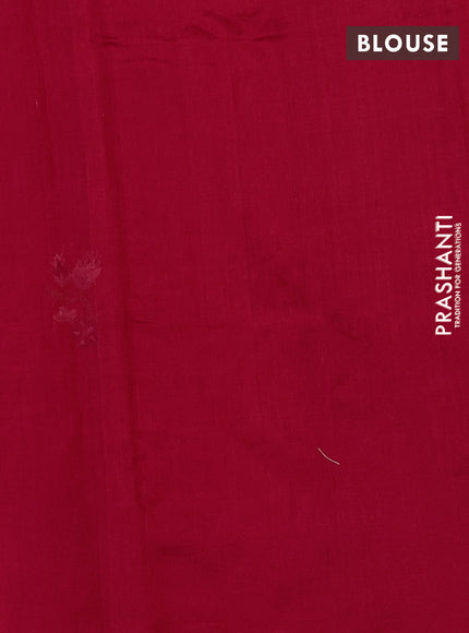Silk cotton saree red with floral convent embroidery buttas and embroidery border