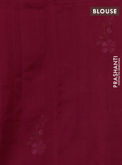 Silk cotton saree maroon with floral convent embroidery buttas and zari woven border