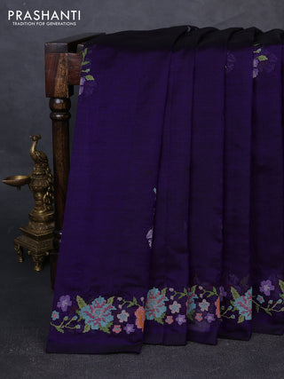 Silk cotton saree violet with floral convent embroidery buttas and embroidery border