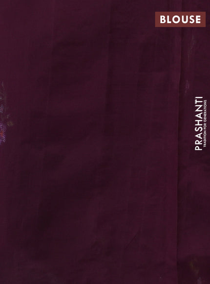 Silk cotton saree deep purple with floral convent embroidery buttas and embroidery border
