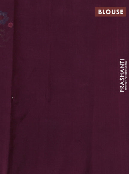 Silk cotton saree deep wine shade with floral convent embroidery buttas and zari woven border