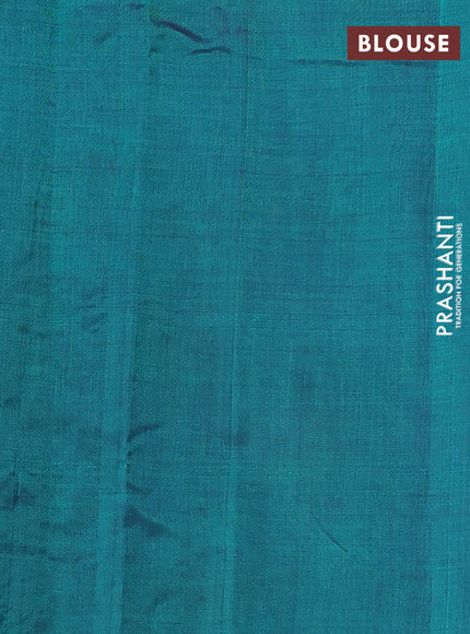 Silk cotton saree peacock green with allover convent embroidery weaves and embroidery border