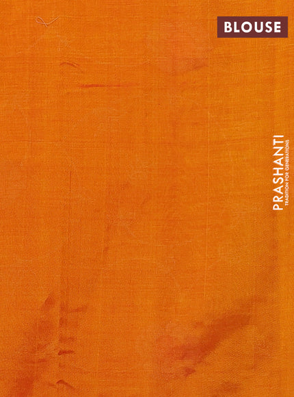 Silk cotton saree sunset orange with allover convent embroidery weaves and zari woven border