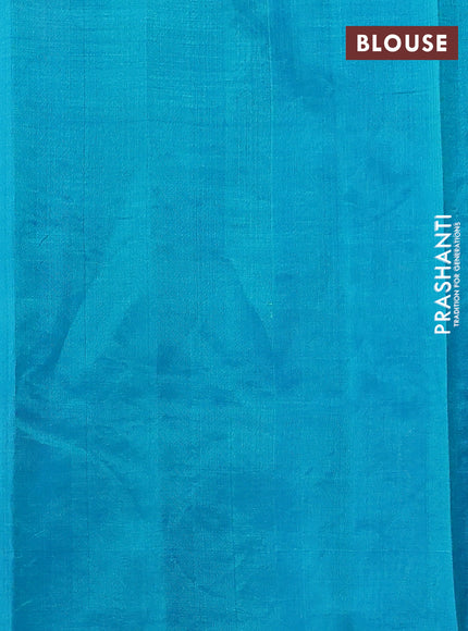 Silk cotton saree teal blue with allover convent embroidery weaves and zari woven border