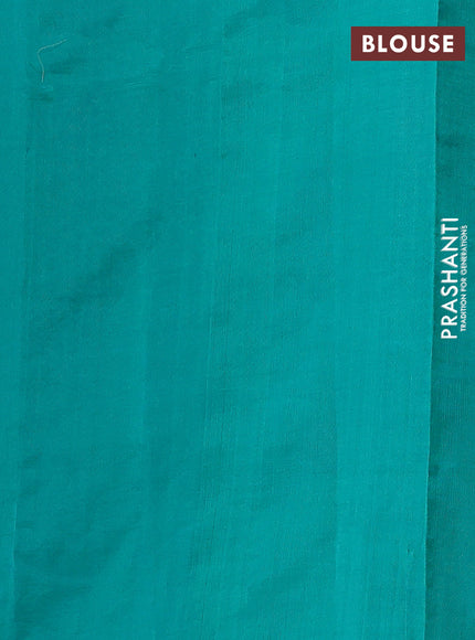 Silk cotton saree teal green with floral convent embroidery buttas and embroidery border