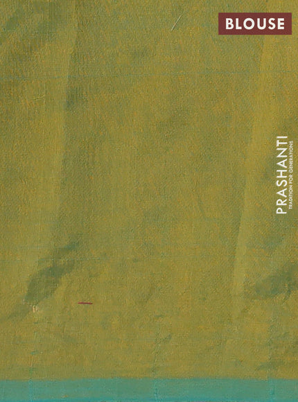 Silk cotton saree dual shade of greenish yellow with floral convent embroidery buttas and embroidery border