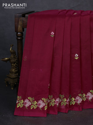 Silk cotton saree red with allover convent embroidery buttas and embroidery border