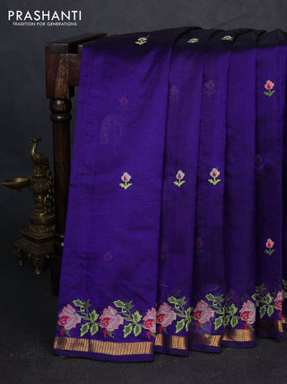 Silk cotton saree violet with allover convent embroidery buttas and zari woven border