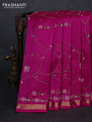 Silk cotton saree pink with allover convent embroidery weaves and zari woven border