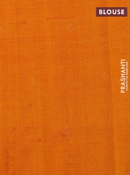 Silk cotton saree sunset orange with allover convent embroidery buttas and zari woven border