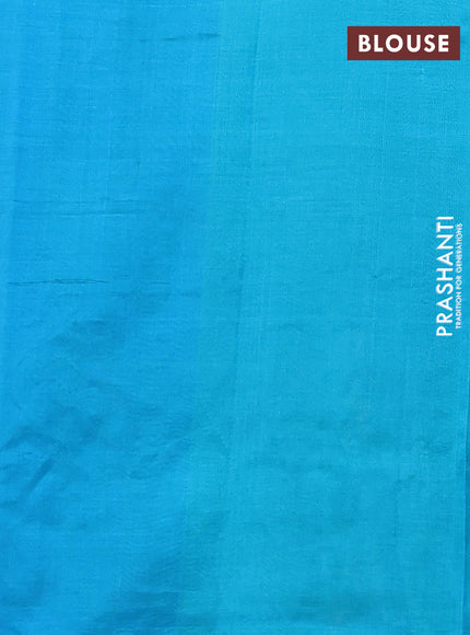 Silk cotton saree teal blue with floral convent embroidery buttas and zari woven border