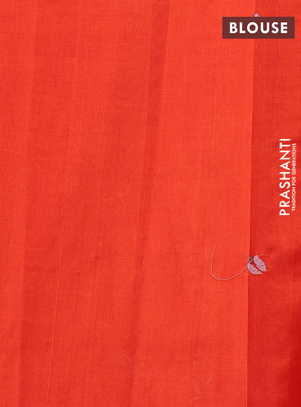 Silk cotton saree orange with floral convent embroidery buttas and zari woven border