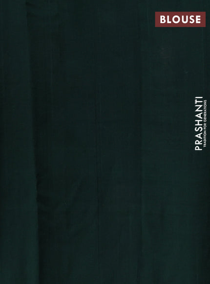 Silk cotton saree bottle green with floral convent embroidery buttas and embroidery border