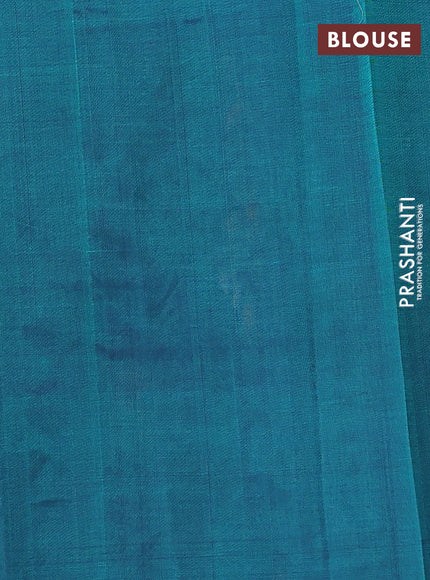 Silk cotton saree peacock green with floral convent embroidery buttas and zari woven border