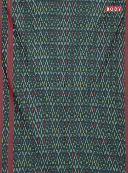 Ikat cotton saree green and red with allover ikat weaves and rettapet ikat woven border