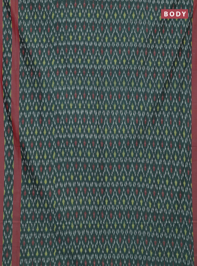 Ikat cotton saree green and red with allover ikat weaves and rettapet ikat woven border