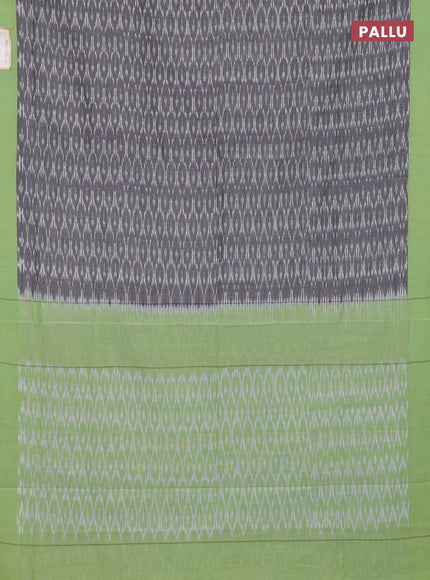 Ikat cotton saree grey and light green with allover ikat weaves and simple border