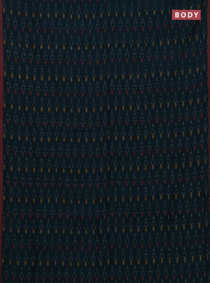 Ikat cotton saree peacock green and red with allover ikat weaves and simple border