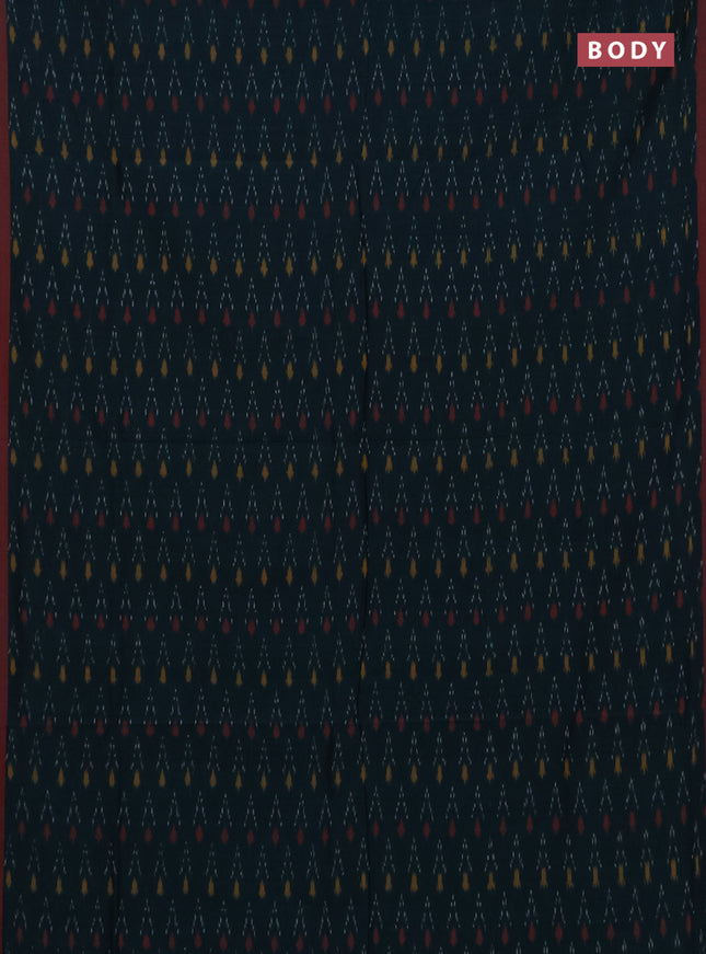 Ikat cotton saree peacock green and red with allover ikat weaves and simple border